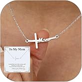 FaithHeart Stainless Steel Small Mom Cross Necklace for Women - Silver/Gold Dainty Faith Christian Pendant Necklaces with Message Card, Religious Jewelry Gifts for Mother Birthday