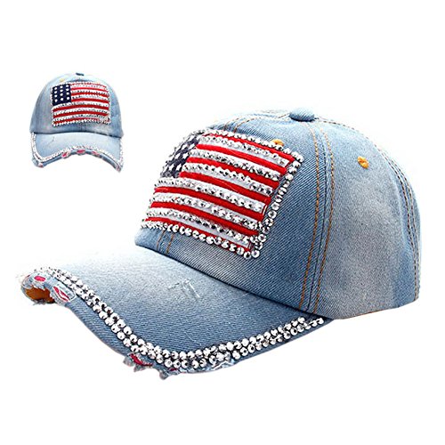 Deer Mum Ladies Denim Jean Campagne Bling Ajustable Baseball Cap Cowboy Hat  (Light Blue)