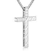 Fiusem Cross Necklace for Men, Inspirational Bible Verse American Flag Cross Chain, Stainless Steel Mens Necklace, Jewelry Gift Box Chain Pendant 18-24 Inch