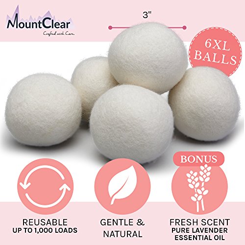 Mountclear Wool Dryer Balls-Lavender Scented–Fabric Softener-All Natural, Chemical Free and Hypoallergenic Reusable Washer Balls-Shorter Drying Time Saves You Time and Money-6 Pack Laundry Balls - Thumbnail 2