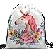 Unicorn Gifts for Girls 4 Pack - Unicorn Drawstring Backpack/Makeup Bag/Inspirational Necklace/Hair Ties (White)