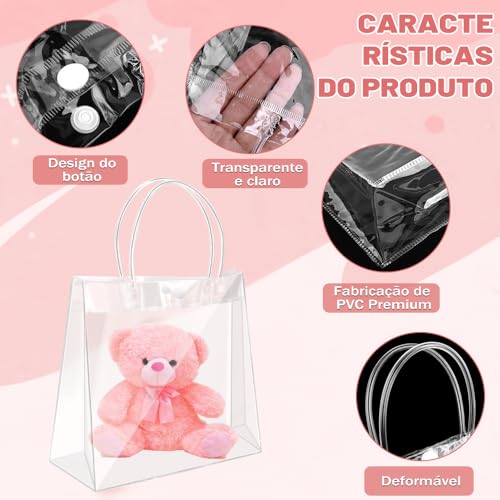 Gavzrt 20 * 20 * 8 cm Sacola de Presente Transparente PVC com Alça Reutilizável para Festas e Eventos - 50 Unidades