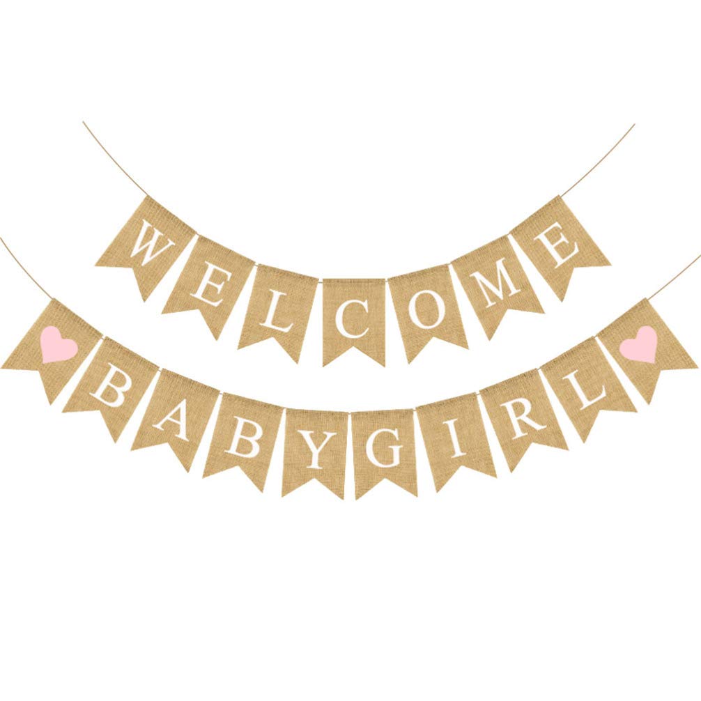 NUOBESTY Welcome Baby Banner Letter Banner Burlap for Girls Birthday Wedding Party Holiday Hanging Decoration(WELCOME BABY GIRL)