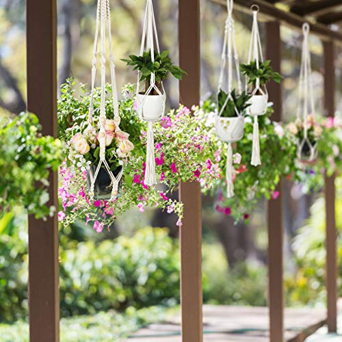 Purnap 3 Pack Macrame Plant Hangers with 3 Hooks & Macrame Wall Hanging Cream-White（Two Styles Shipped Randomly）