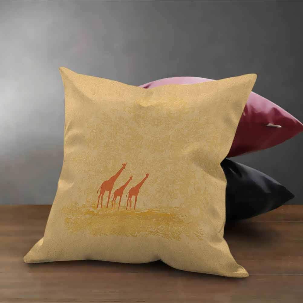 Giraffe Pillow Case Giraffes in Retro Color Safari Savannah Design Hot Wild Life Animal Boho Scenery for Sofa Couch Bed and Car Square Pillow Cover Orange Cream (16"x16")