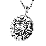 HZMAN Men's Stainless Steel Egypt Eye of Horus Symbol of Protection Pendant Necklace (Silver)