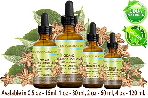 SACHA INCHI OIL ORGANIC. 100% Pure / Natural / Undiluted/ Virgin / Unrefined. 2 Fl.oz.- 60 ml. For Skin, Hair, Lip and Nail Care.