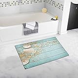 InterestPrint Starfish Seashell on Wood Bsummer Hawaii Beach Seaside Nautical Green Luxury Microfiber Washable Bath Rug For Floor Bathroom Bedroom Living Room
