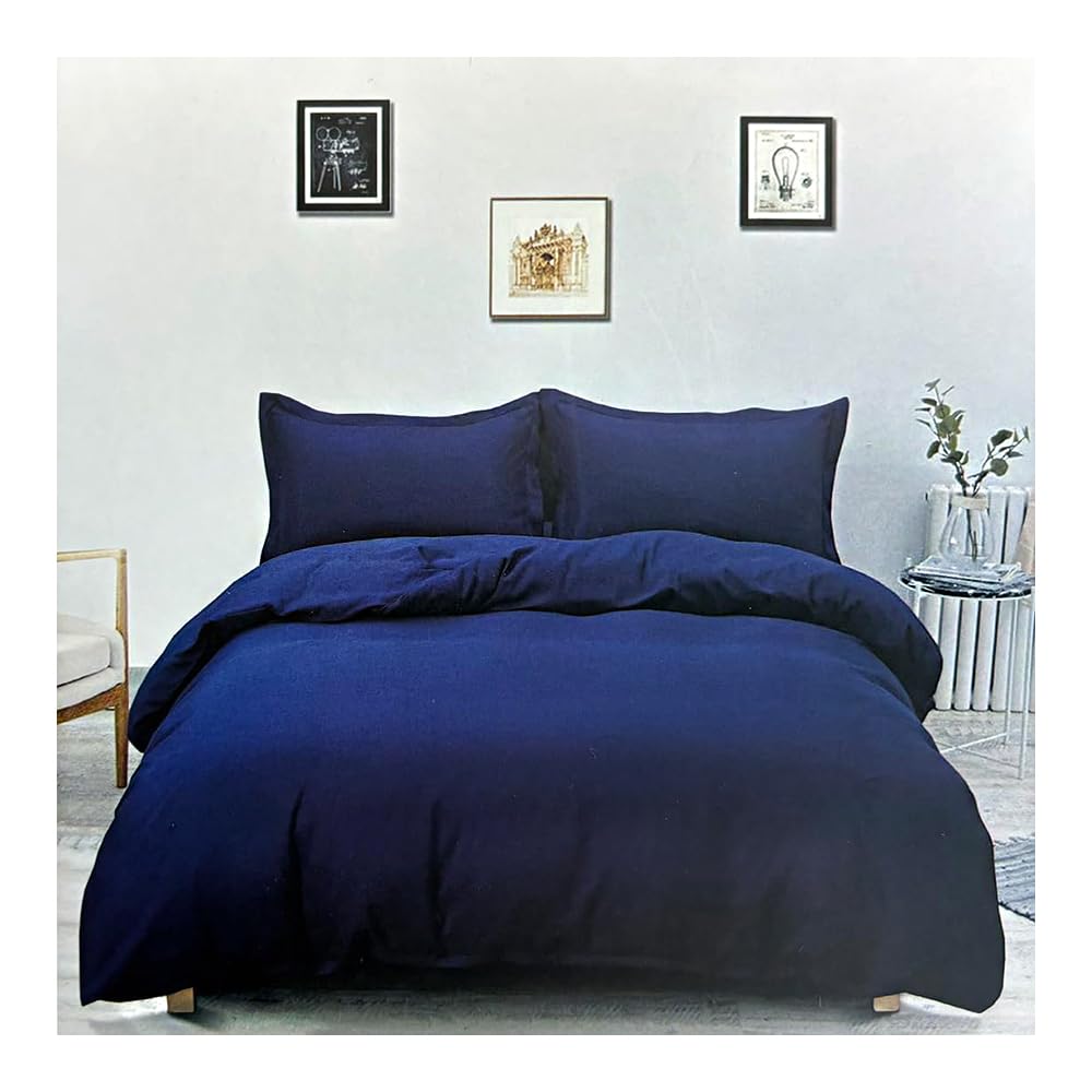 4-Piece Bedding Set, Duvet Cover + Fitted Sheet + 2 Pillowcases, Bedding Set (90, 105, 135, 150 and 180 cm), Sheet Set with Duvet Cover, (Dark Blue, Bed 90-150 x 220) — image 1