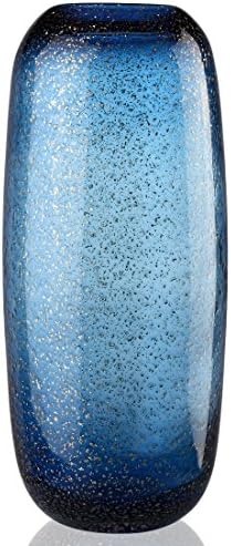 SHEROX - Hand Blown Art Glass Flower Vase, Home Decorative Flower Vase (13.3 inch Tall, Ice Blue)