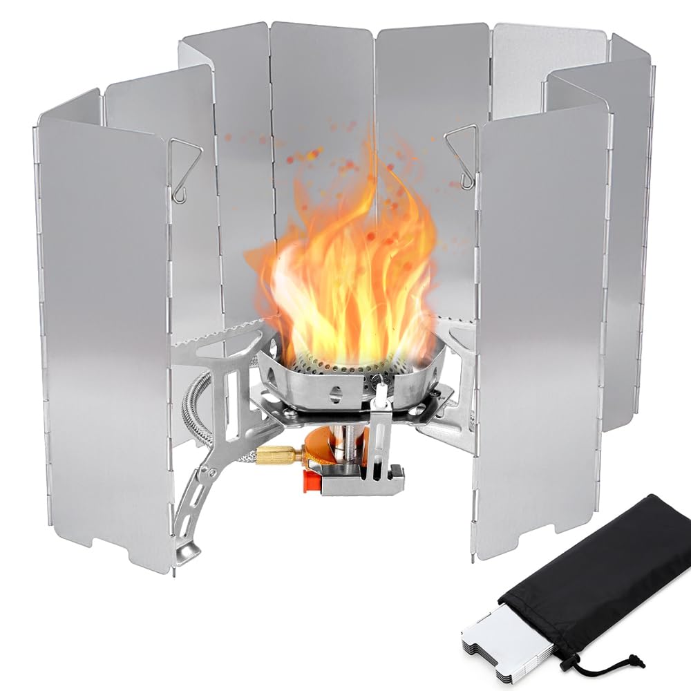 MIVITOOM 12 Plates Camp Stove Windshield Stove Windscreen, Folding Aluminium Compact Camping Windshields for Outdoor Camping Cookers, Silver
