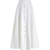 winkbay Women's Elegant High Waisted Maxi Skirt Button Front A Line Dressy Casual Work Skirts