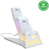 PDP Afterglow Wave Dual Charger for Xbox Series X|S, Xbox One Controllers | Customizable RGB Lighting, Charges 2 Controllers, Rechargeable 40-Hr Battery, Licensed for Xbox, White