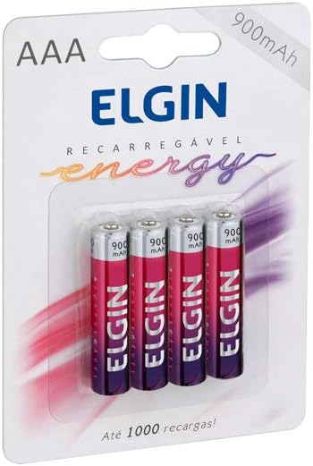 Pilha Recarregável Ni-MH AAA-900mAh blister com 4 pilhas Elgin 82169