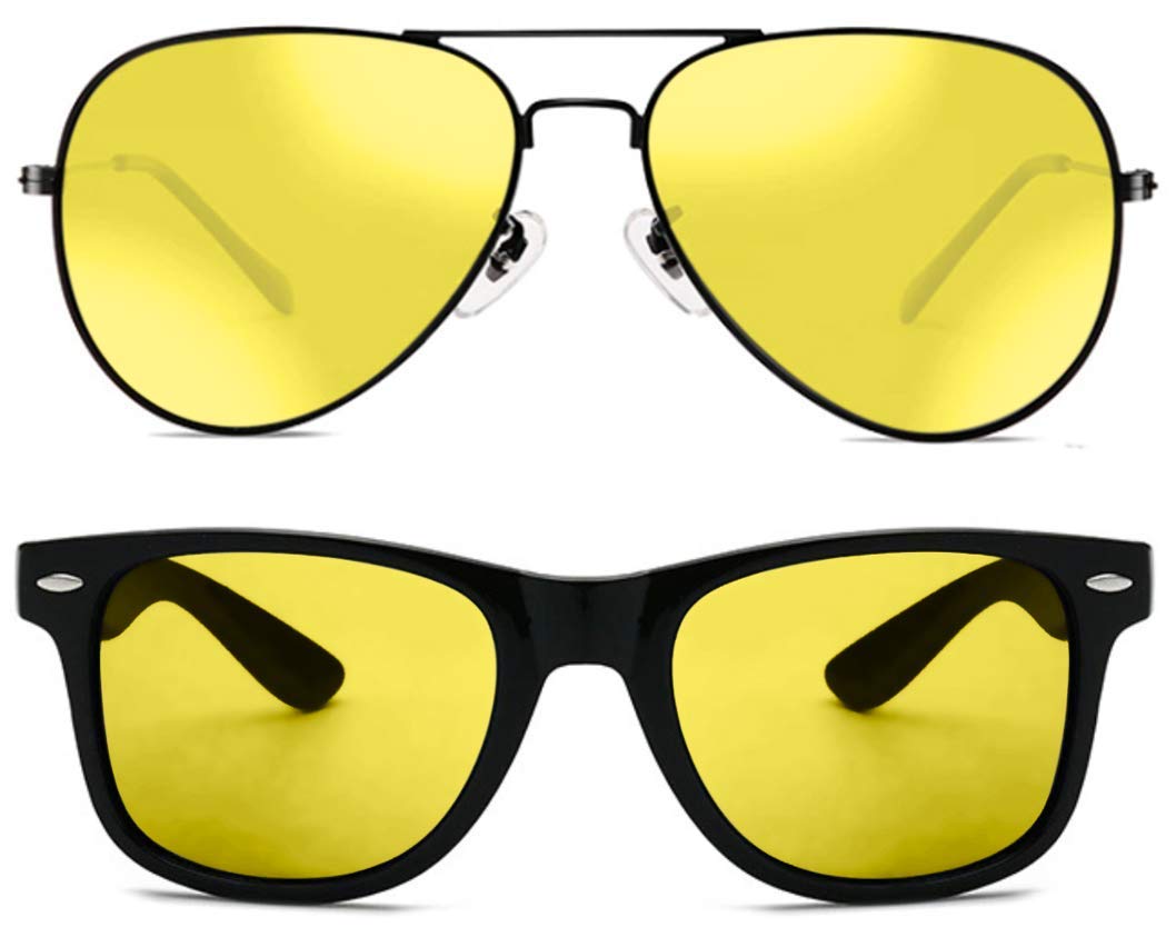 2 Pack Night Vision Glasses For Driving | HD Anti Glare Vision | Unisex | Premium UV400 Yellow Lenses | Prevent Eye Strain & Fatigue During Night-Time Driving Jogging Cycling Walking | UK Based Brand