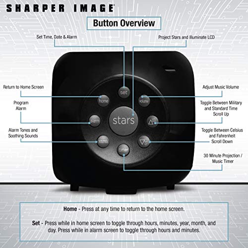 SHARPER IMAGE Sound Machine Alarm Clock with Stars Projection, 6 Nature