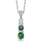Gem Stone King 925 Silver and 10K Yellow Gold Round Green Nano Emerald Blue Diamond and White Moissanite Pendant Necklace For Women (0.55 Cttw, Gemstone May Birthstone, with 18 Inch Chain)