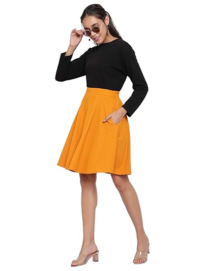 yellow skirt and black top