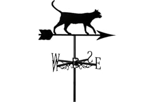 BRLIBESE Metal Roof Black Cat Weathervane Durable Animals Ornament Wind Vane Creative Stainless Steel Direction Indicator Measuring Tool for Garden Stake Yard Farmhouse Decorative