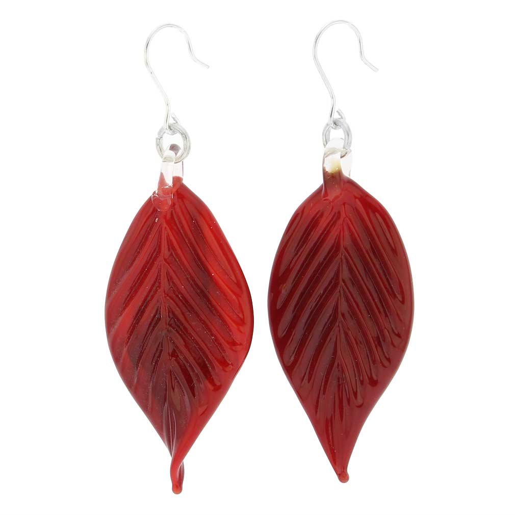 Glass Of Venice Murano Glass Red Leaf Earrings