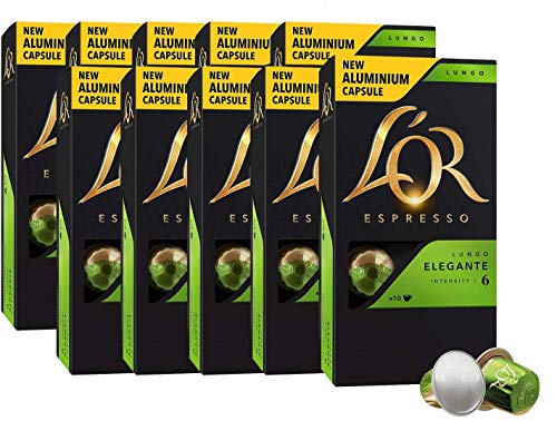 L’OR Espresso Kaffee Lungo Eleganta Intensität 6 – Nespresso®* kompatible Kaffeekapseln aus Aluminium - 10 Packungen mit…