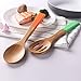COOKSMARK 5 Piece, 13-Inch Bamboo Wood Nonstick Cooking Utensils - Wooden Spoons and Spatula Utensil Set with Multicolored Silicone Handles in Red, Yellow, Green, Orange, Blue