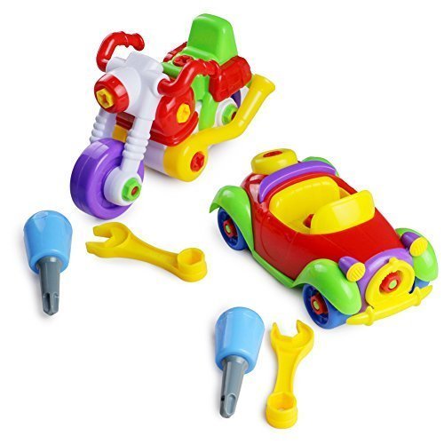 Take-A-Part Toys Assemble Car and Motorcycle 2 Sets Construction Educational Toy for Kids 3 4 5 Years Old