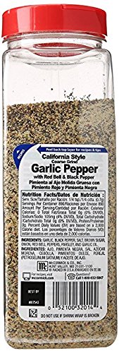 MCCORMICK CALIFORNIA STYLE GARLIC PEPPER, KOSHER CERTIFIED BY OU 22 OZ WITH SHAKER MADE IN USA