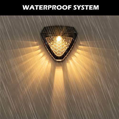 LeiDrail Solar Wall Lights Outdoor Deck Fence Light Solar Powered Landscape Decorative LED Warm White Lighting Waterproof for Stairs Step Yard - 4 Pack