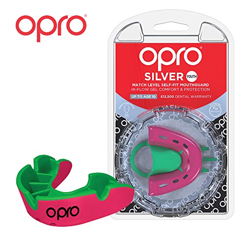 OPRO Silver Match Level Adult and Youth Sports Mouthguard with Case, Gum Shield for Hockey, Lacrosse, Rugby, MMA, Boxing and Other Contact and Combat Sports (Youth, Pink)
