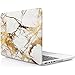 iDOO Hard Plastic Case ONLY for (Previous Generation) MacBook PRO 15 inch (Model A1398) with Retina Display NO CD Drive - White and Gold Marble