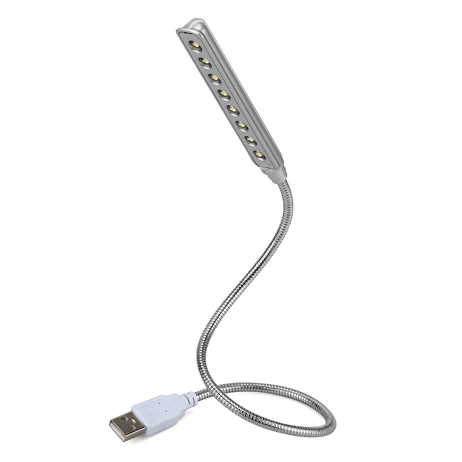 Daffodil ULT05S USB Keyboard and Reading Light – Flexible Gooseneck LED Lamp for Laptop PC Notebook, Eye-Caring, Portable Night Light for Office, Bedside, Books, Desks, Study, Travel - Silver