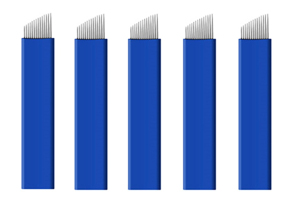 Xiaoyu 50PCS Microblading Needles, Tattoo Needles, Microblading Pens Eyebrow Tattoo Needles, Blue, 17 Pin