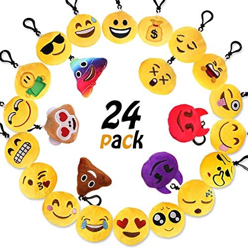 Emoji Keychain Toy, Janve Plush Decorations Party Supplies Favors Idea Gifts for Festival Kids, 2" Set of 24