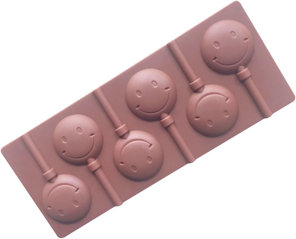 Smiley Lollipop Cake Mold Silicone Mold for Candy Chocolate Bakeware Mould 6 Cavity