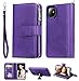 FLYEE Compatible with iPhone 11 (6.1 inch,2019 Release),Detachable 2 in 1 case Fit Car Phone Mount Magnet Closure Premium Leather Zipper Purse 8 Card Slots Flip Cover with Wrist Strap-Purple