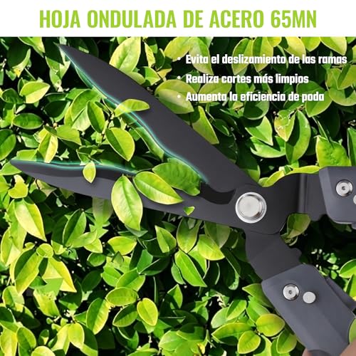 WORKPRO 23 Inch Folding and Ergonomic Hedge Shears for 2 Hands | 65Mn Steel, Wavy Blade, 14° Edge Design, Non-Slip Handle, Ideal for Cutting Hedges, Branches and Gardening