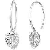 Boma Jewelry Sterling Silver Monstera Leaf Pull Through Hoop Earrings