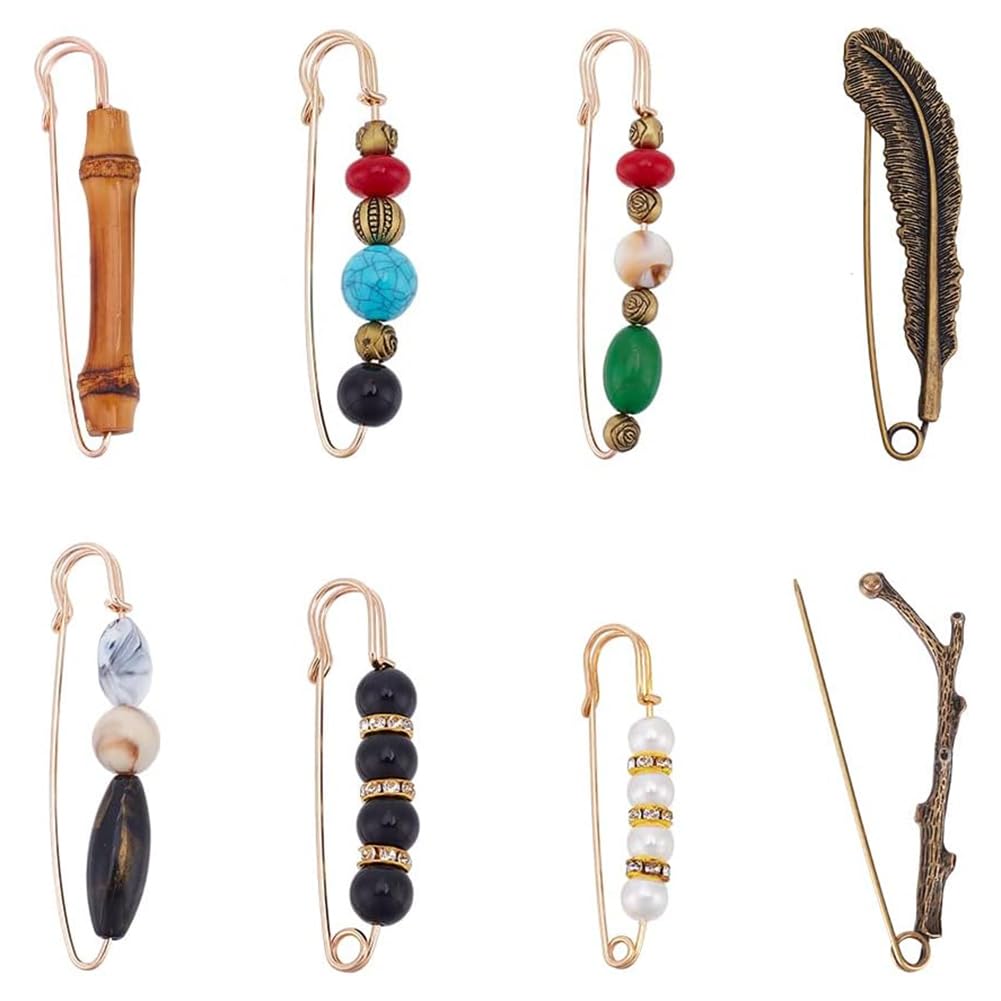 NBEADS 8 Styles Vintage Chic Brooch, Extra Large Safety Pins Beaded Brooch Sweater Shawl Clips for Sweaters Shawls Collars Dresses Clothing Decoration Accessories