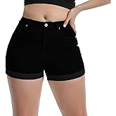 Laeyzuo Women's High Waisted Stretch Jean Shorts Foldead Hem Fashion Denim Shorts