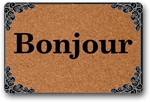 Bonjour Welcome Mat Funny Doormat Entrance Floor Mat Non-woven Indoor Outdoor Doormat Decorative Home and Office Door Mat 30 by 18 Inch