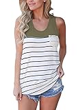 LOSRLY Women's Striped Racerback Shirt Color Block Sleeveless Cami Tank Tops-Green L 12 14