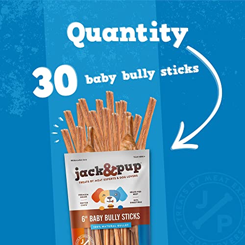 Jack&Pup Bully Sticks for Small Dogs 6 Inch Junior Bully Stick Dog