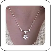 Xduargs Boho Flower Pendant Necklace Silver Floral Flower Necklace Vintage Cherry Blossoms Choker Necklace Adjustable Wedding Flower Chain Necklace Jewelry for Women