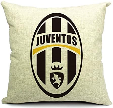 East Melody® Cotton Linen Throw Pillow Case Cushion Cover Home Sofa Decorative 18 X 18 Inches / 45 X 45 cm, Football Club Badge (Juventus)
