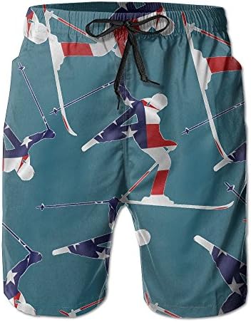 Alpine Skiing American Flag Men Swim Beach Shorts Loose Surf Running Pants With Pockets