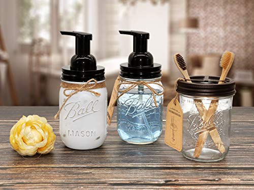 Mason Jar Toothbrush Holder - Bronze - with 16 Ounce Ball Mason Jar,Premium Rustproof 304 Stainless Steel Lid and Chalkboad Labels - Rustic Farmhouse Decor Bronze Bathroom Accessories/Bronze