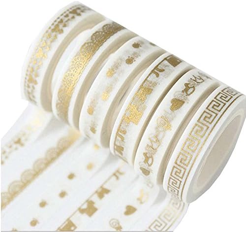 Foil Gold Skinny Washi Tape,Notebook Tape Decorative Craft,DIY Crafts Decorative Washi Tape Scrapbooking Stickers Tape (6 Rolls)