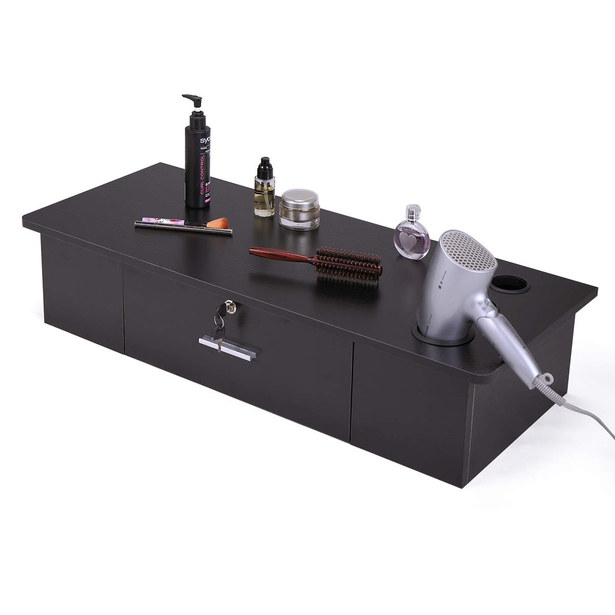 JAXPETY Salon Classic Wall Mount Styling Station, Beauty Salon Spa Locking Cabinet with 1 Drawer, Black: Beauty