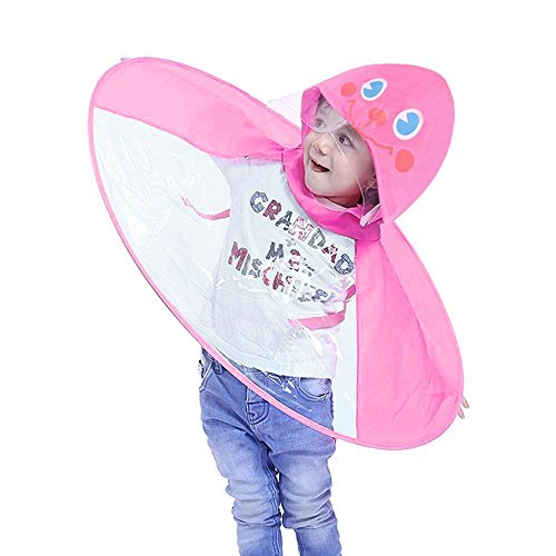 Suma-ma Cute Rain Coat UFO Children Umbrella Hat Magical Hands Free Raincoat (C)